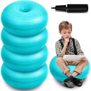 Lewtemi 4 Pcs Flexible Seating for Classroom Elementary 20 Inch Yoga Ball Chair Inflatable Donut Ball Chair with Inflator for Kids Student Sensory Balance Office Exercise (Blue)