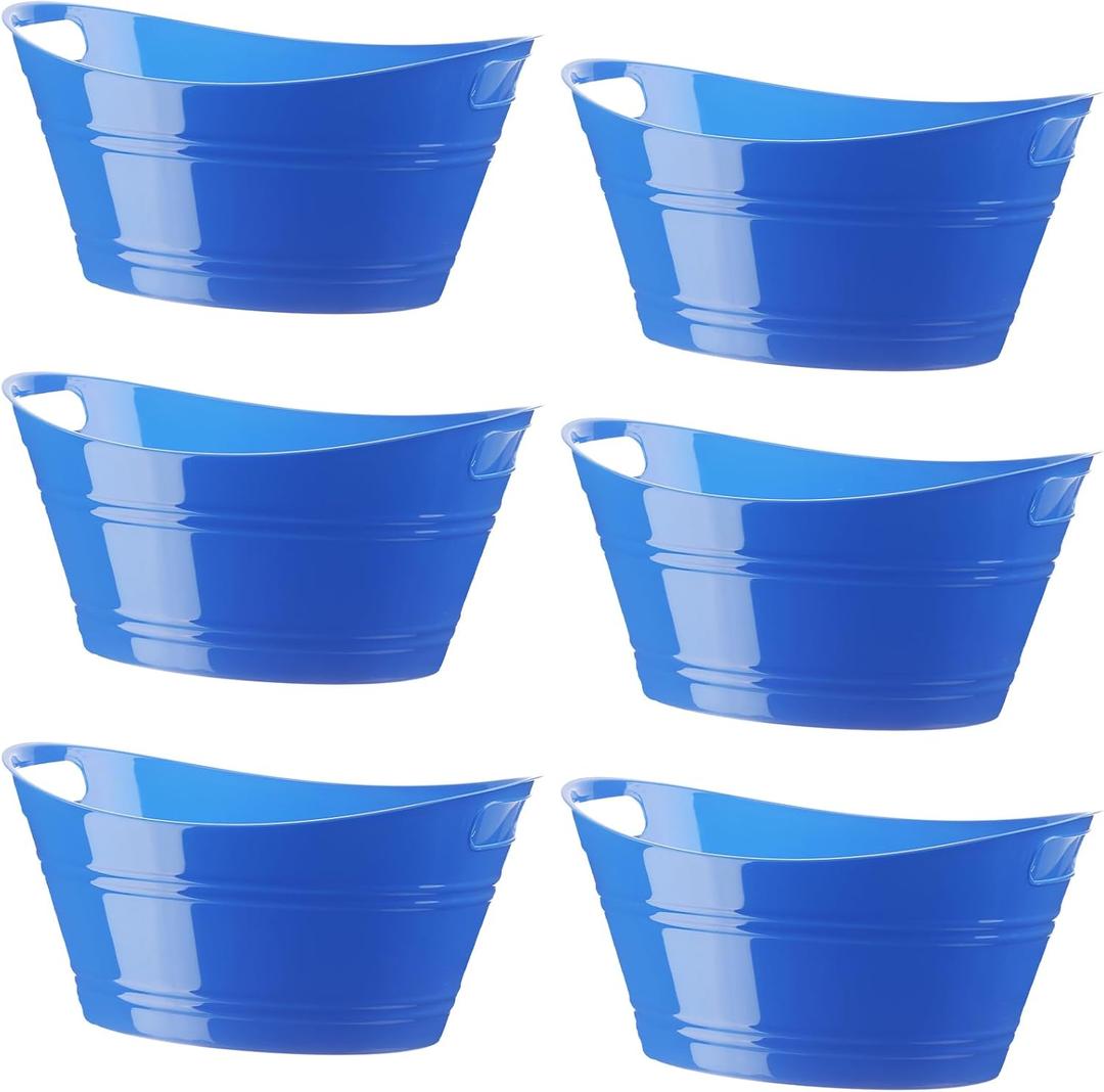 Patelai 6 Pcs Ice Buckets Bulk, Plastic Ice Buckets with Handles, Oval Storage Tub, Large Capacity Drink Tub for Party Bar Wine Beer Champagne Beverage Bottle Cooler (4.5 Liter,Blue)