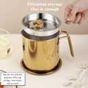 Berglander Gold Bacon Grease Container With Strainer 47oz/1.4L, Titanium Golden Plating Stainless Steel Oil Storage Container with Fine Mesh Strainer Dust-proof for Storing Frying Oil and Cooking Fat