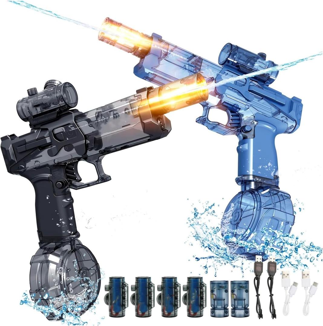 2 Pack Electric Water Guns with Lights, Full Auto, 32 FT Range Squirt Guns, High - Power Blasters for Summer Fun, Perfect Outdoor & Pool Water Toys for Adults & Kids