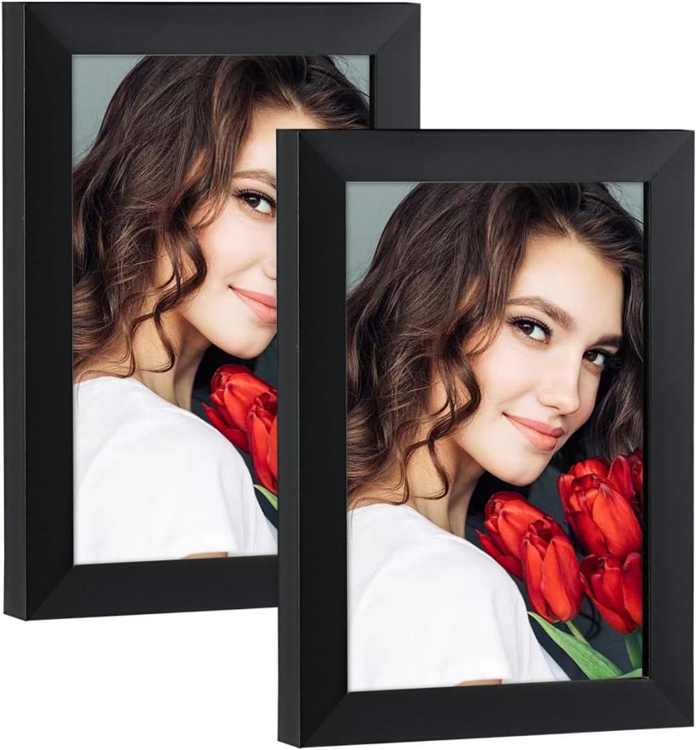 LBECUA 4x6 Picture Frame Set of 2, Wooden Picture Frames with HD Plexiglass Display Photo 4x6, Horizontal and Vertical for Wall and Tabletop, Black