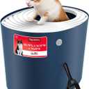 IRIS USA Cat Litter Box Large Top Entry with Lid Enclosed Covered Hooded Design Litter Catching Scatter Shield Pan Dog Proof Pet Proof Scoop Included Odor Control for Indoor Cats Kittens, Navy/White