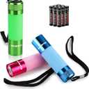 EverBrite 3-Pack Mini Flashlights, Glow in Dark Flashlights, Aluminum LED Flashlights Party Favors Assorted Colors for Camping, Hiking, Indoor, 9XAAA Batteries Included