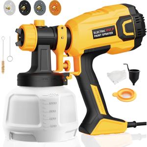 Paint Sprayer, 700W HVLP High Power Electric Spray Paint Gun with 40 Fl Oz Container, Adjustable Spray Width, 4 Nozzles & 3 Patterns, Easy to Clean, for Furniture, House, Fence, Walls, Etc. (Yellow)