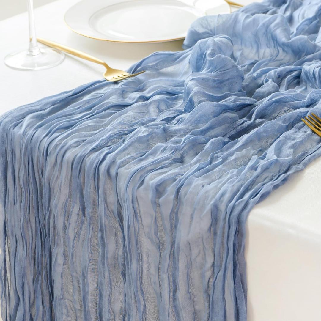 Sioloc 1 Pack Dusty Blue Cheesecloth Table Runner Spring Decor 10ft Boho Gauze Cheese Cloth Runner for Easter Tea Wedding Party Baby Bridal Shower Birthday Table Decorations