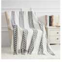 Quinnsus Knit Soft Lightweight Decorative Bed Throw Blankets, Jacquard Textured Boho Summer Throw Blanket with Tassels for Bed, Sofa and Living Room (Grey, 50 x 60 inches)