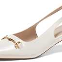 Coutgo Womens Slingback Kitten Heels Low Heel Dress Shoes Closed Pointed Toe Metal Chain Office Work Pumps, Beige, Size 9.5