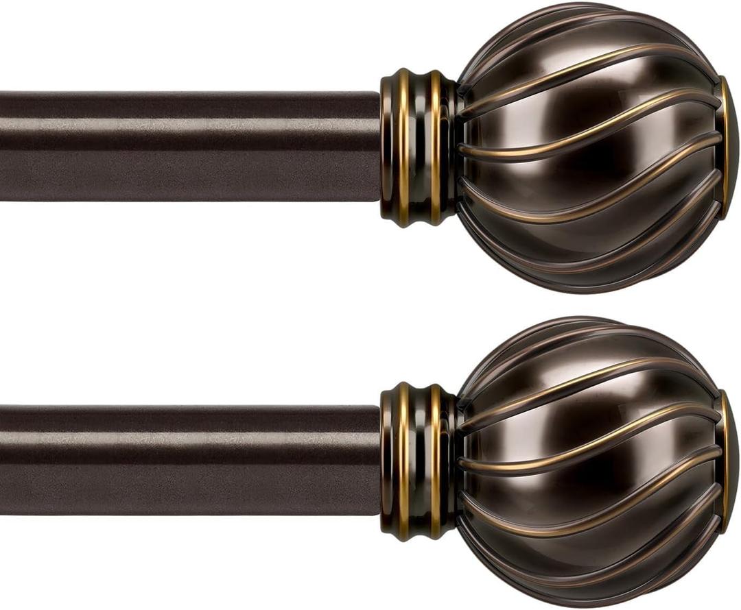 2 Pack Brown Curtain Rods Set for Windows 28 to 48 Inches Adjustable Length Heavy Duty 7/8" Diameter Window Curtain Rod with Decorative Finials for Outdoor Farmhouse Bedroom Kitchen Living Room