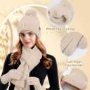 Winter Beanie Hat Scarf Gloves Set for Women Fleece Lined Knit Pom Pom Beanie Neck Scarf Touchscreen Gloves Gift Set (Gray)