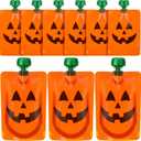 Mimorou 27 Pcs 5 oz Halloween Pumpkin Juice Pouches Orange Halloween Jack O Lantern Plastic Reusable Leak Proof Juice Pouch for Party Gift, Travel, Sports