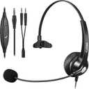 Callez Computer Headset, 3.5mm Cell Phone Headset with Mic Noise Cancelling, Wired Headphone for PC Laptop Tablet iPhone Android Call Center Home Office Work, in-line Controls (Black)