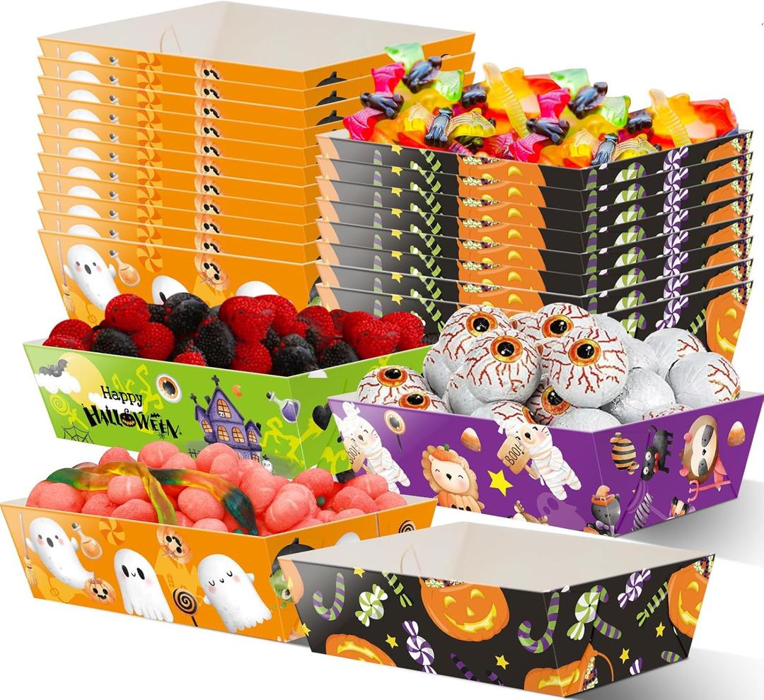 2 x WorldBazaar Halloween Paper Food Trays 60PCS Halloween Serving Trays Disposable Treat Snack Holder Trays Decorations Trick or Treat Party Supplies
