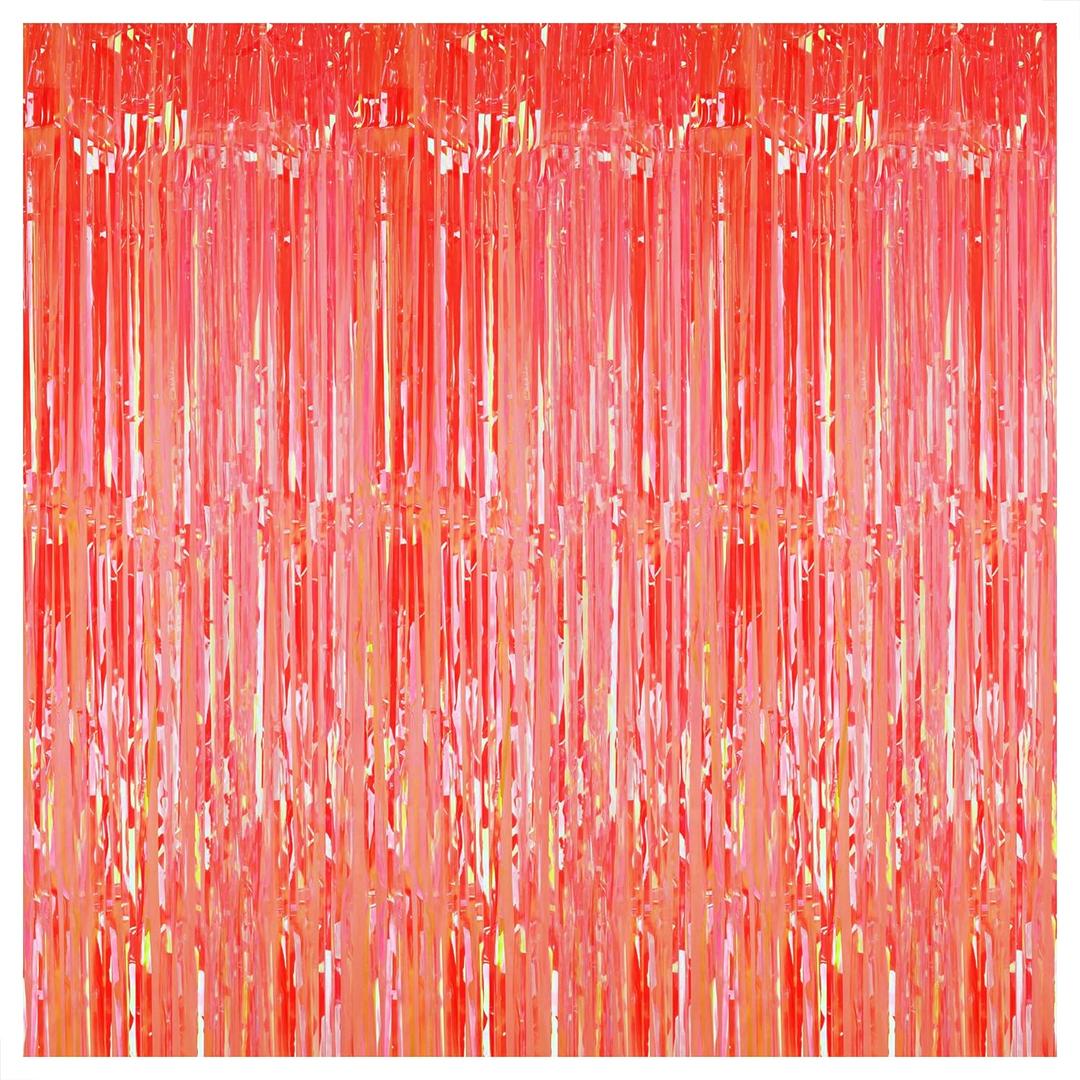 KatchOn, Neon Red Streamers Party Decorations -3.2x8 Feet | Graduation Backdrop for Graduation Decorations 2025 | Red Backdrop for Carnival Decorations | Red Fringe Backdrop, Red Birthday Decorations