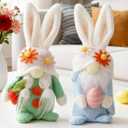 WDS WONDROUS Easter Decorations Bunny Gnomes Decor, 2-Pcs Soft Rabbit Ear Gnome Stuffed Doll with Carrot & Easter Egg, Cute Spring Decor Home Decor for Sofa Bedside Table Easter Party
