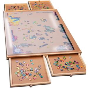 PlayVibe Puzzle Locker 1000 Piece Puzzle Board with Drawers and Cover - Solve Station - Sturdy Puzzles Table with 4 Drawers 22 1/4 x 30" - Jigsaw Portable Wooden Puzzles Tray Accessories (1000 pcs)