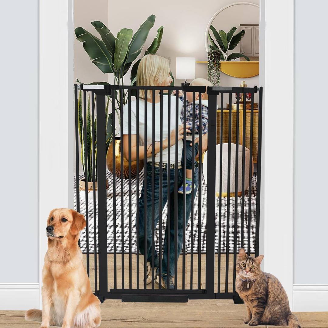 SHYUJAJIE 51.18 Inch Extra Tall Pet Gate, 29.5-43" Adjustable Wide Auto Close Dog Gates, Pressure Mounted Walk Through Tall Cat Gate for Doorways,Hallway,StairsBlack