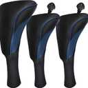 Golf Club Head Covers for Fairway Woods Driver Hybrids 3 Pieces Long Neck Mesh Sports Fan Golf Club Headcovers Set with Interchangeable No. Tags 3 4 5 6 7 X Golf Accessories for Men Women