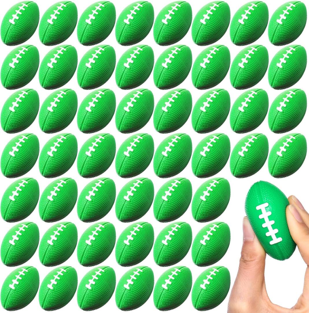 Blulu 50 Pack Mini Football Bulk 2.17" Foam Football Party Favor Small Sports Valentines Stress Ball for Back to School First Year Down Birthday Homecoming Game Party Bag Gift Filler (Green)