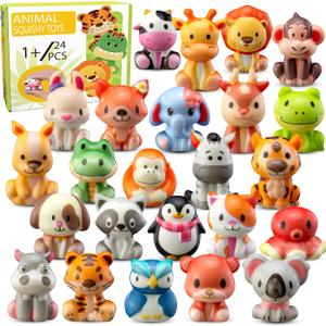 DMIGHT Party Favors for Kids 24PCS Safari Animal Squishy Toys,Goodie Bag Stuffers, Pinata Stuffers,Birthday Gifts for Boys & Girls,Treasure Chest Prizes,Classroom Prizes for Kids