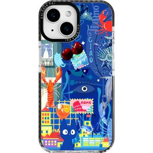 for iPhone 14 Case Travel Adventure Collage Pattern Military Grade Drop Protection Voyage Slim TPU Cover with Camera Protection for Women Girls Travel Lovers (BlueRome)