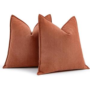 MIULEE Pack of 2 Burnt Orange Decorative Pillow Covers 16x16 Inch Soft Chenille Luxurious Couch Throw Pillows Farmhouse Cushion Covers with Elegant Design for Sofa Bedroom Living Room Home Decor