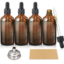 AOZITA 4 Pack, 100ml Dropper Bottles with 1 Funnel & 4 Labels - Essential Oils Bottles for Health, Personal Care & Beauty - 3.4oz Thick Dark Amber Glass Tincture Bottle with Eye Droppers, Leakproof