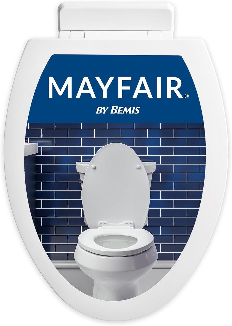Mayfair Ashton Easy to Clean Single Hinge Toilet Seat, Modern Slow Close Wood Toilet Seat, Made in USA, Elongated, White