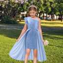 LQSZ Girls Sequin Dress Ruffled Sleeve Toddler Tulle Sparkly Formal Pageant Prom Party Dresses 3-14 Years (9-10 Years, Blue)