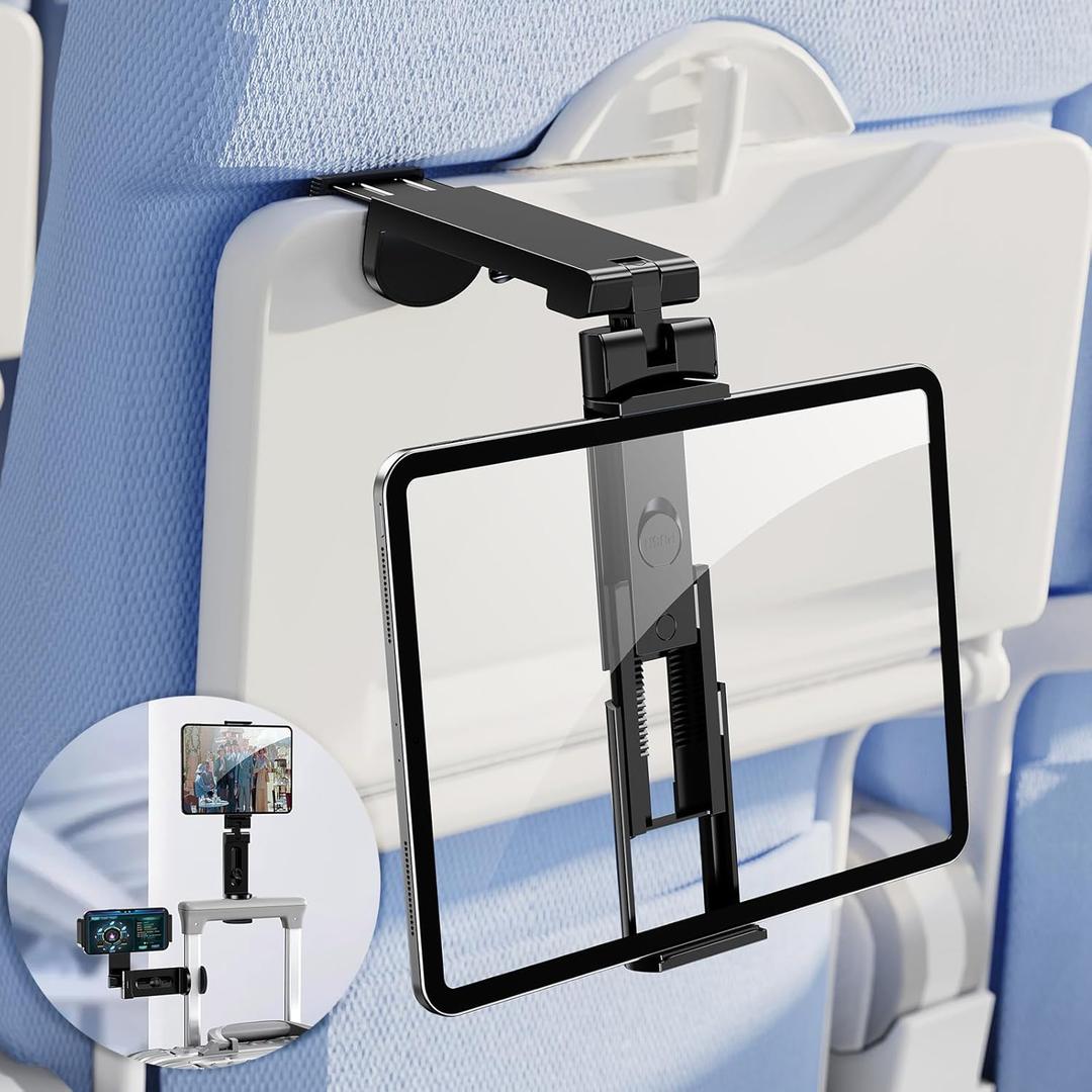 Airplane Tablet Holder Mount, Long Flight Essentials Travel Accessories for iPad, Foldable Tablet Stand for Plane Seat Back, Best Gifts for Travelers women, Fit for iPad, Phone, Switch, kindle