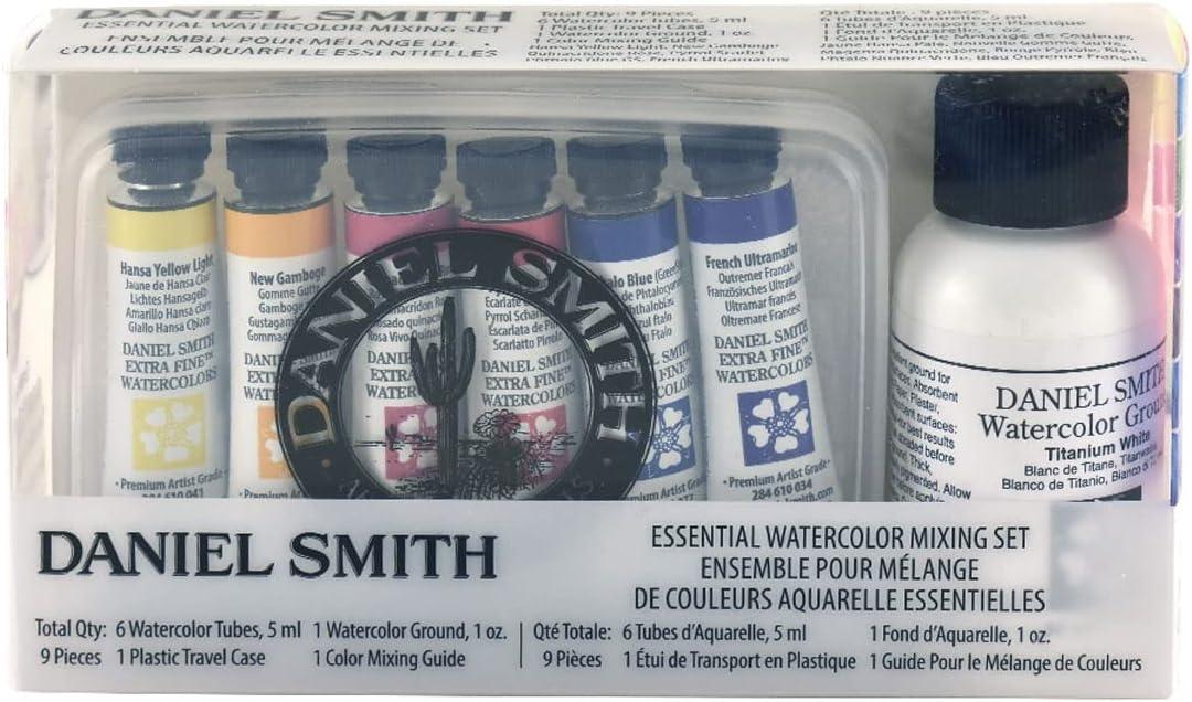 Daniel Smith Watercolor, 5ml Tubes, Essential Mixing Set with 6 Essential Watercolor Tubes, 1oz Watercolor Ground, Mixing Guide, Plastic Case (Total 9 Pieces) 285610117, 1 Count