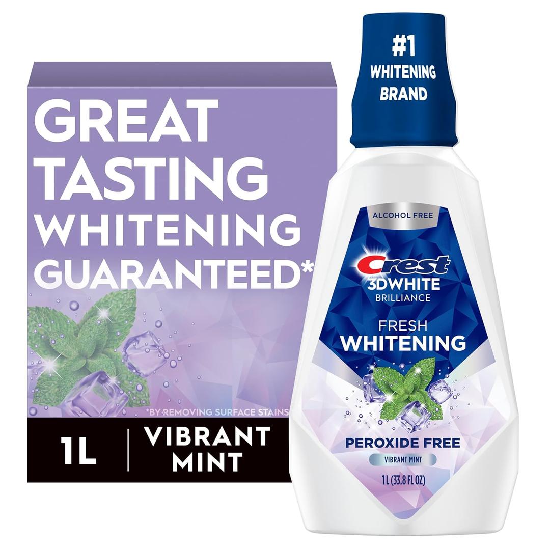 Crest 3D White Brilliance Whitening Mouthwash, Alcohol Free, Clean Mint, 1L (33.7 fl oz), Pack of 6