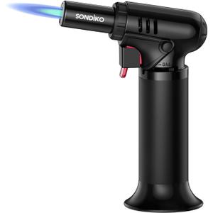 Sondiko Butane Torch Lighter with Visible Fuel Window, Refillable Soldering Torch with Adjustable Flame for Welding, Resin Art, Industrial(Butane Gas Not Included) (Black 2)