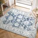 jinchan Floral 2x3 Rugs for Entryway - Vintage Washable Small Non-Slip Distressed Indoor Doormat Ultra-Thin Low-Pile Accent Rug for Entrance Kitchen Bedroom Bathroom (2x3ft,Dark Blue)