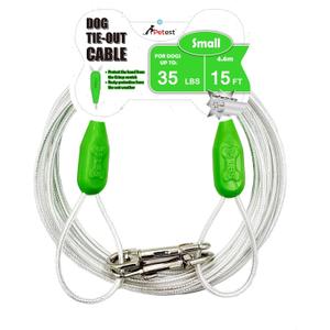 Petest 15ft Reflective Tie-Out Cable for Small Dogs Up to 35 Pounds (Green & Silver)