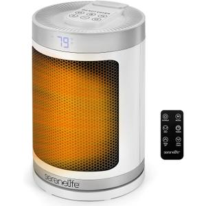 SereneLife Portable Space Heater  1500W PTC Ceramic Electric Heater with Thermostat, Remote, 12-Hour Timer, 3 Heating Modes, Oscillation, Safe & Quiet for Home, Office, Bedroom (White)