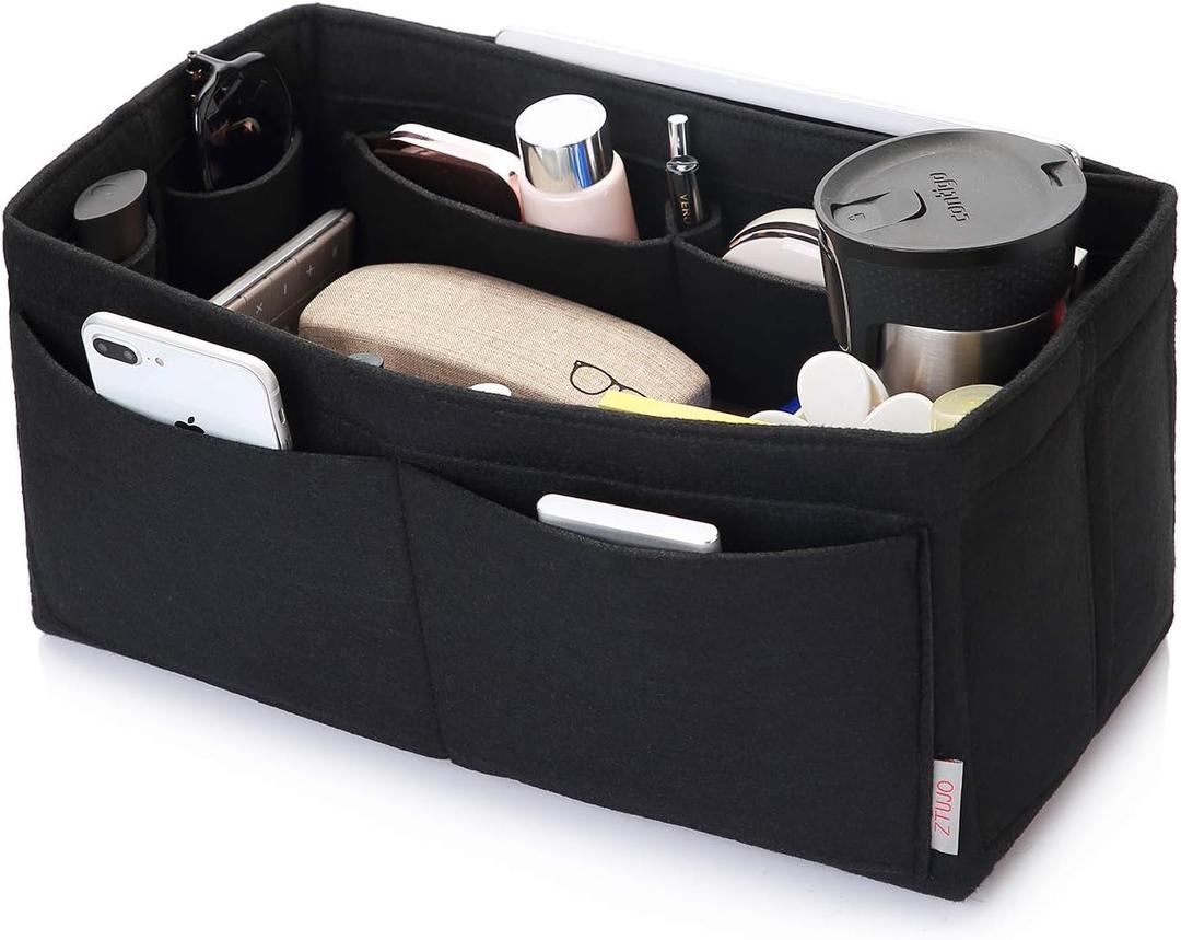 ZTUJO Felt Purse Organizer, Multi Pocket Bag in Bag Organizer For Tote & Handbag Shaper, Speedy 30, Speedy 35 and Speedy 40 (Large, Black)