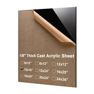 KINLINK 12x16 Plexiglass Sheets 1/ 8inch (3mm) Black Acrylic Sheets, Black Plasitc Board with Protective Paper for DIY Project, Craft, Picture Frames, Sign, Weding invitaton, 2 Pack