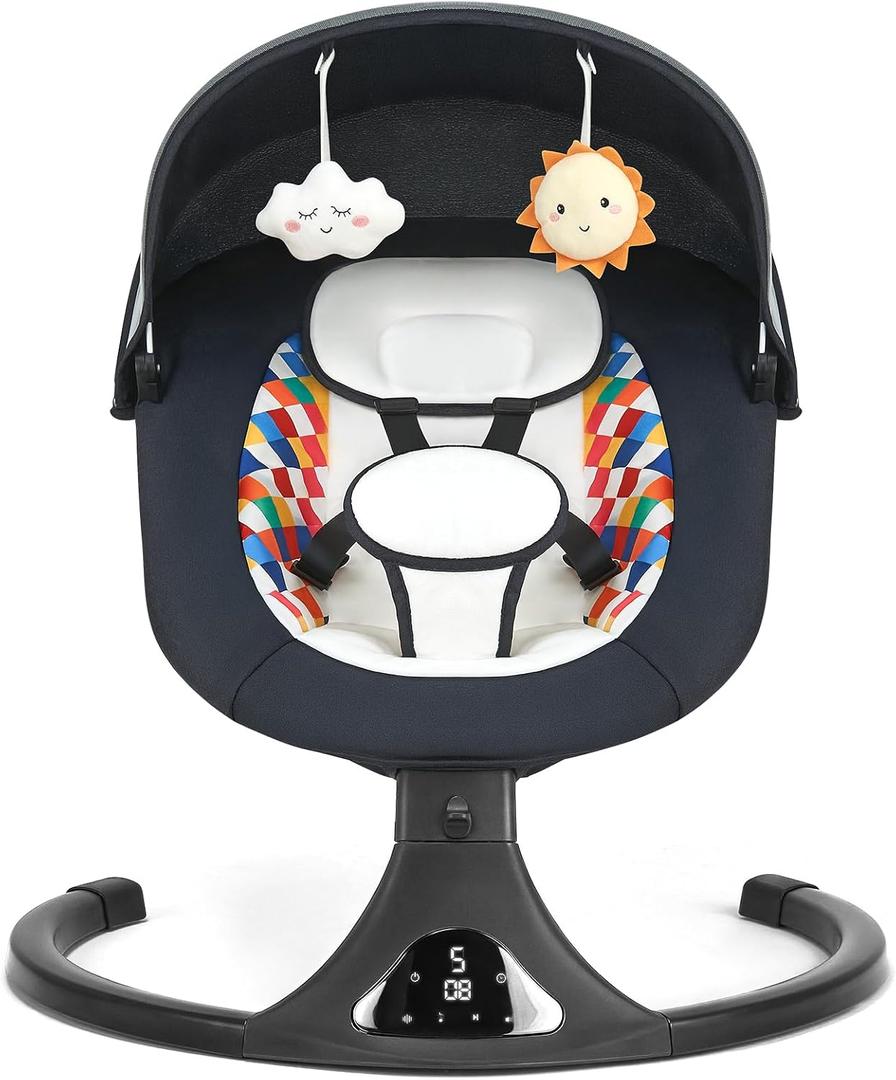 Baby Swing for Infants, Modern Infant Swings with Bluetooth & Remote Control, 5 Speed Motions, 12 Melodies, Portable for Newborns (Max 20 lbs Black)