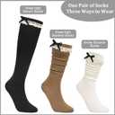 Slouch Socks for Women Long Knee High Socks Women Frilly Lace Ruffle Calf Stacked Boot Sock Scrunch Slouchy Sock (Black, White, Khaki & Beige)
