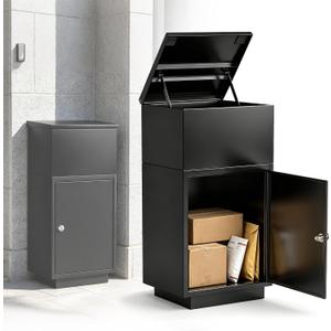 Parcel Drop Box for Outside, Extra Large Package Delivery Box with Secure Storage, Anti-Theft Galvanized Steel,Waterproof for Outdoor Porch with Password Lock (Black)