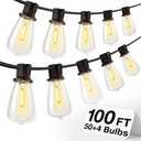 addlon 100FT(50FT*2) LED Outdoor String Lights Waterproof Patio Lights with 54 Shatterproof ST38 Replaceable Bulbs(4 Spare), Dimmable Outside Hanging Lights Connectable for Porch, Backyard, 2200K