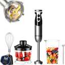 MegaWise Blender Handheld 12-Speed Stainless Steel Electric Hand Blender, 5 in 1 Immersion Handheld BlenderTitanium Blades Hand Blender, Milk Frother Wand,with 600ml Whisk Beaker and Chopper (black)