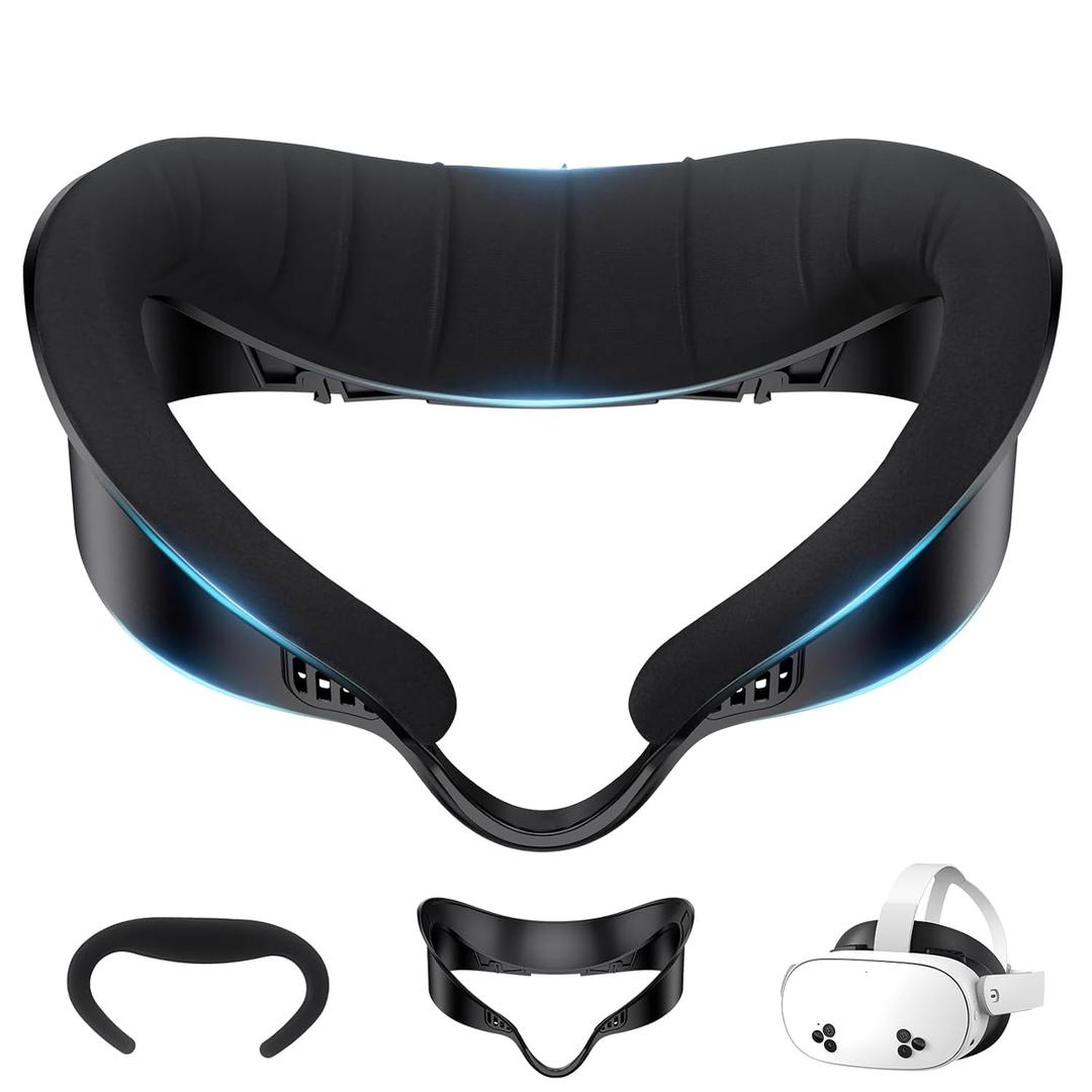 Compatible with Oculus Quest 3s Face Pad Cover - Widen Facial Interface,Cooling Ice Silk Cotton Face Cushion Replacement for Meta Quest 3s Accessories, Breathable Air-Circulation and Anti-Fog Design (2PCS)