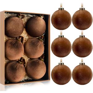 HyDren 6 Pcs Velvet Christmas Ball Ornaments 4 Inches Large Flocked Christmas Tree Hanging Ornaments Shatterproof Xmas Bulbs for Home Xmas Tree Party Decor(Dark Brown)