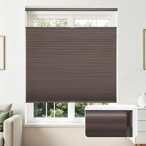 Joydeco No Tools No Drill Blinds for Indoor Windows, Cordless Window Blinds Cellular Shades Top Down Bottom Up Blackout Honeycomb Blinds Thermal Insulated Noise Reduction (Dark Brown, 34" W x 64" H)