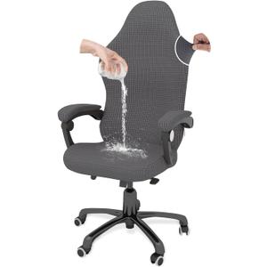 Gaming Chair Cover Waterproof Cat Scratch Proof, Stretchable Comfortable Gaming Chair Seat Cover with Armrest Breathable Slipcover for Tall High Back Chairs, Pet Resistant Guard Protector - Dark Gray