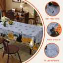 Halloween Waterproof Tablecloth  Spooky Pumpkin, Black Cat, Bat & Spider Web Design  Gray Holiday Table Cover for Party, Dining, and Home Decor, W60 x L84 in