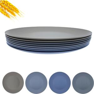 10 inch Wheat Straw Plate, Unbreakable Flat Dinner Plates Set of 8, BPA Free Dishwasher & Microwave Safe Reusable Salad, Camping for Kids Kitchen (Grey Stone)