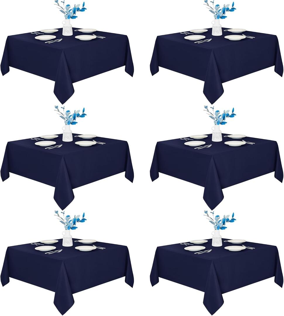 Fitable 6 Pack Square Tablecloths - 70 x 70 Inches - Stain Resistant and Reusable Table Clothes, Navy Polyester Fabric Table Covers for Dining, Card Tables, Coffee Tables