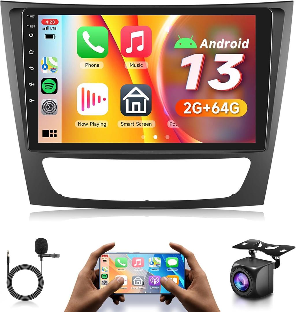 2G+64G Android 13 Car Radio for Mercedes Benz E Class W211 E200 CLS E320 E500 E350 W219 2002-2010 with Carplay Android auto GPS WiFi, Rimoody 9 Inch Touch Screen Bluetooth FM Mirror Link + Camera